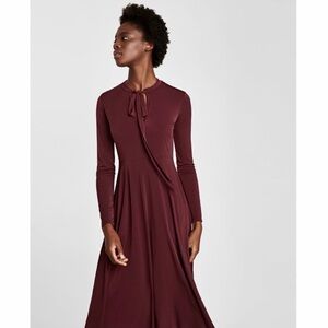 Zara burgundy neck tie dress
